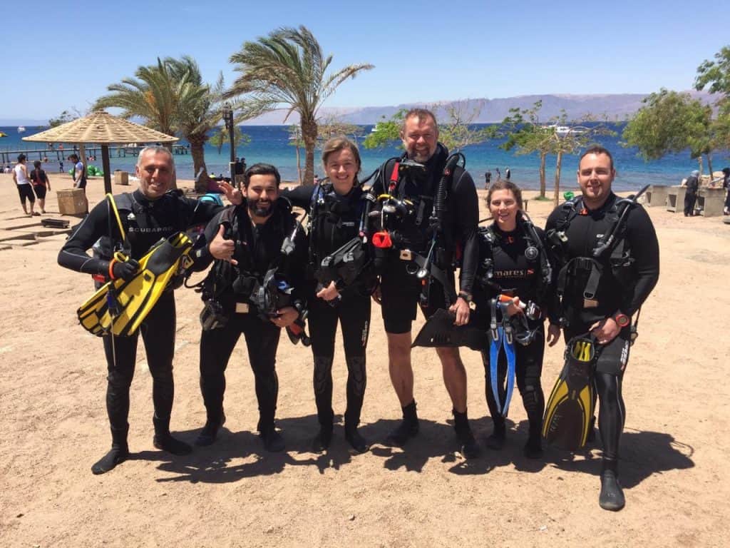 Big group of diver aqaba, Shore scuba diving in Aqaba red sea