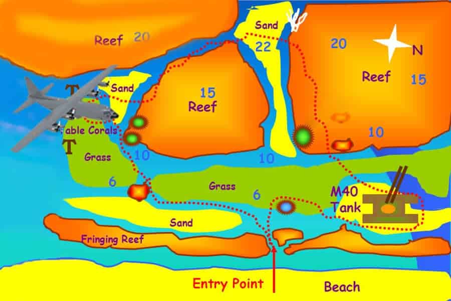 tank M40 and Airplane C-130 Dive site Map